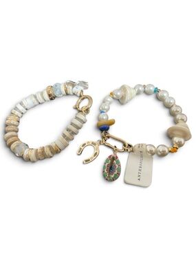 NWT Anthropologie Beaded Charm Stretch Bracelet Set - Shell, Stone, Pearl